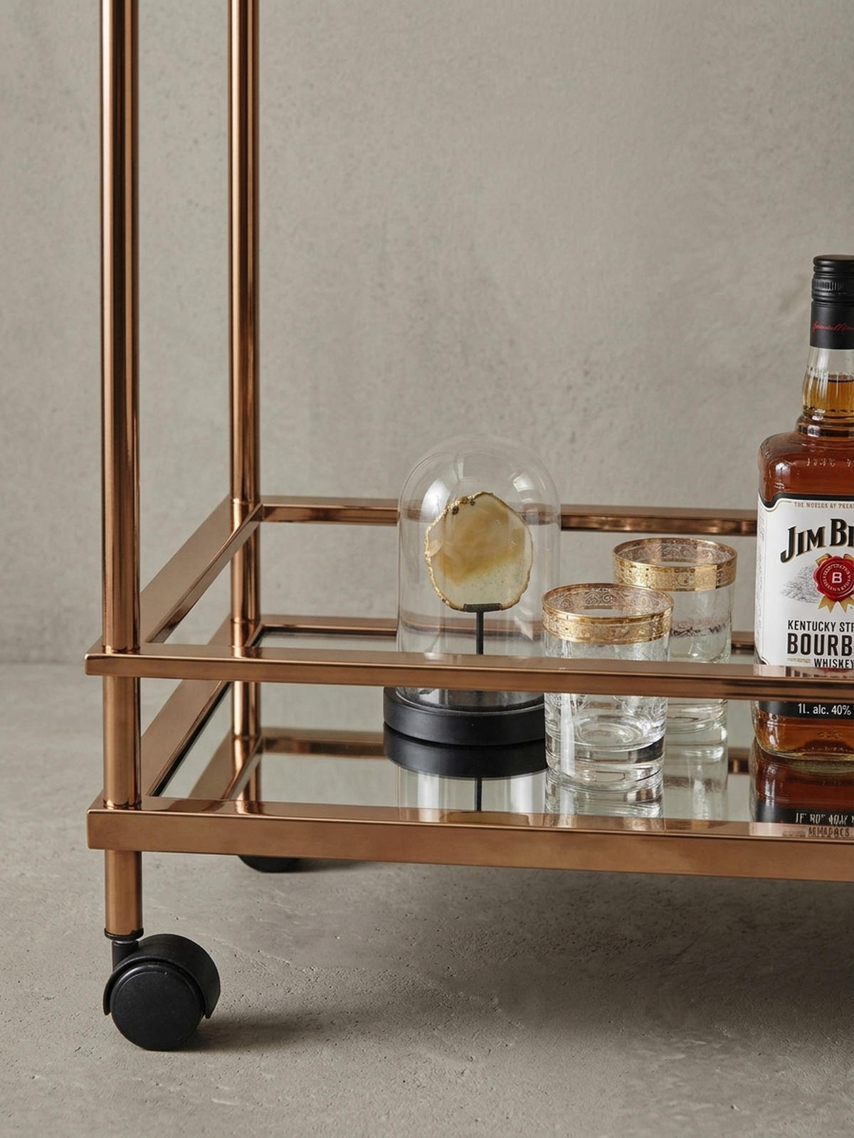 SERVIERWAGEN – Gold, Verspiegeltes Glas, auf Rollen - Goldfarben, Glas/Metall (65/84/45cm) - KADIMA DESIGN