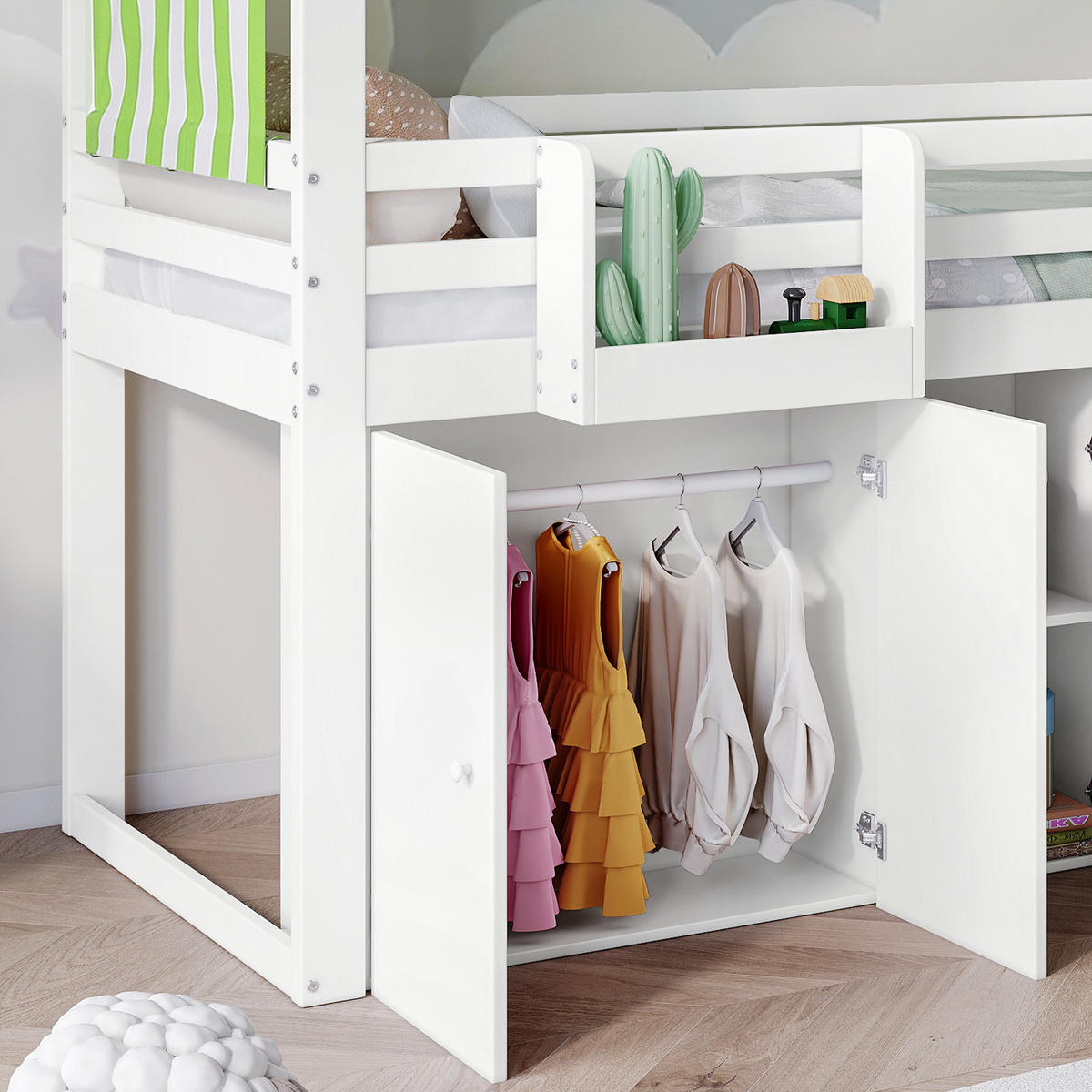 HAUSBETT 90/200 cm Weiß, Grün - Weiß/Grün, Holz/Holzwerkstoff - Raumix