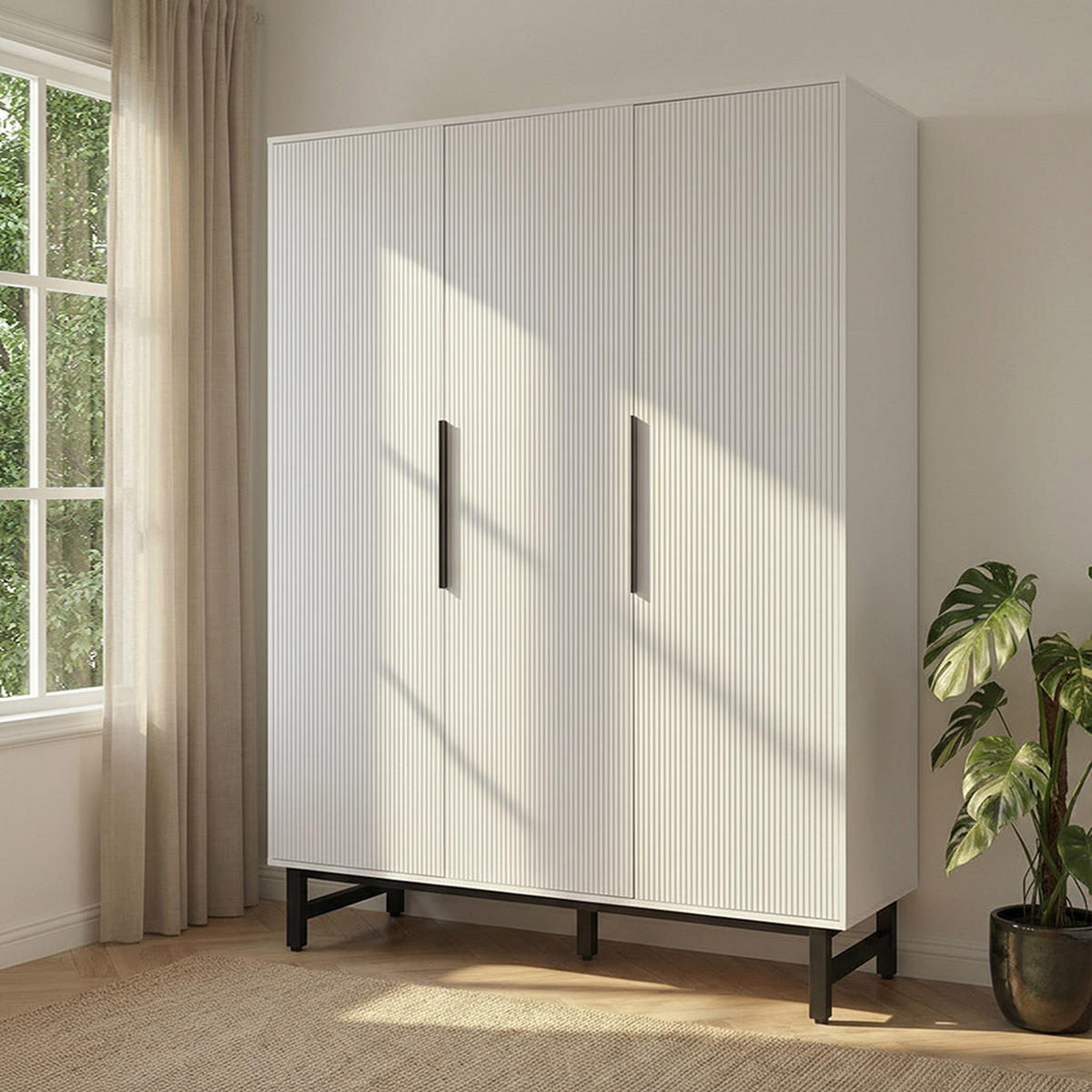 KLEIDERSCHRANK NYLA - Weiß, 150 x 200 cm - Weiß, Holzwerkstoff (150/200/60cm) - Home Deluxe