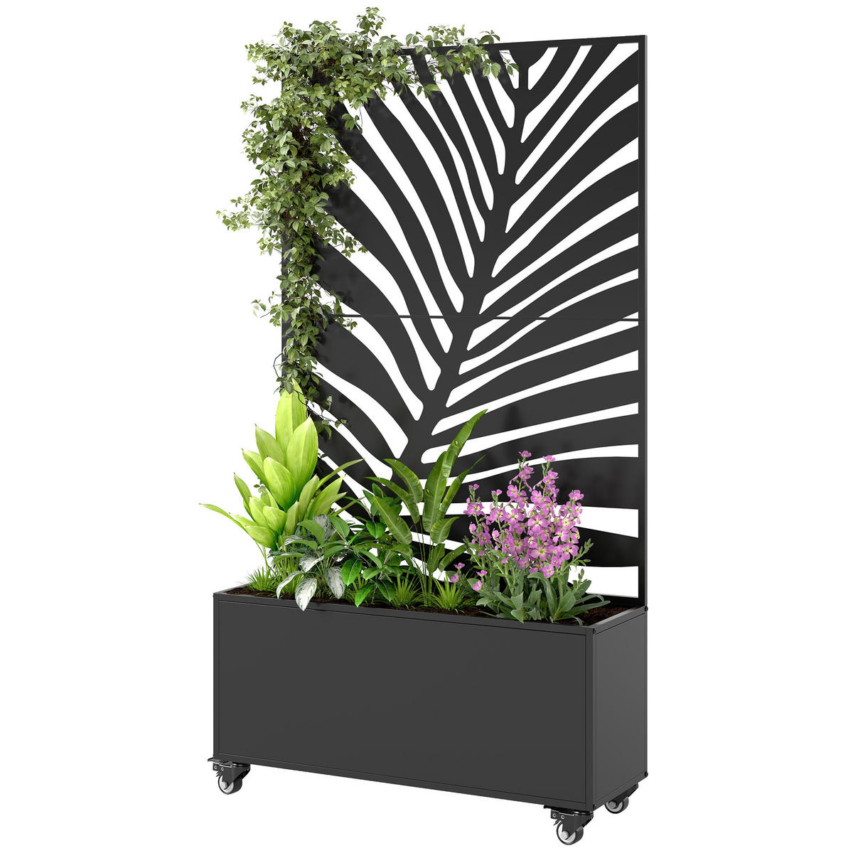 HOCHBEET DE-12311 mit Sichtschutz u. Rollen, 90/30/160 cm Schwarz - Schwarz, Metall (90/160/30cm) - ComfortXL