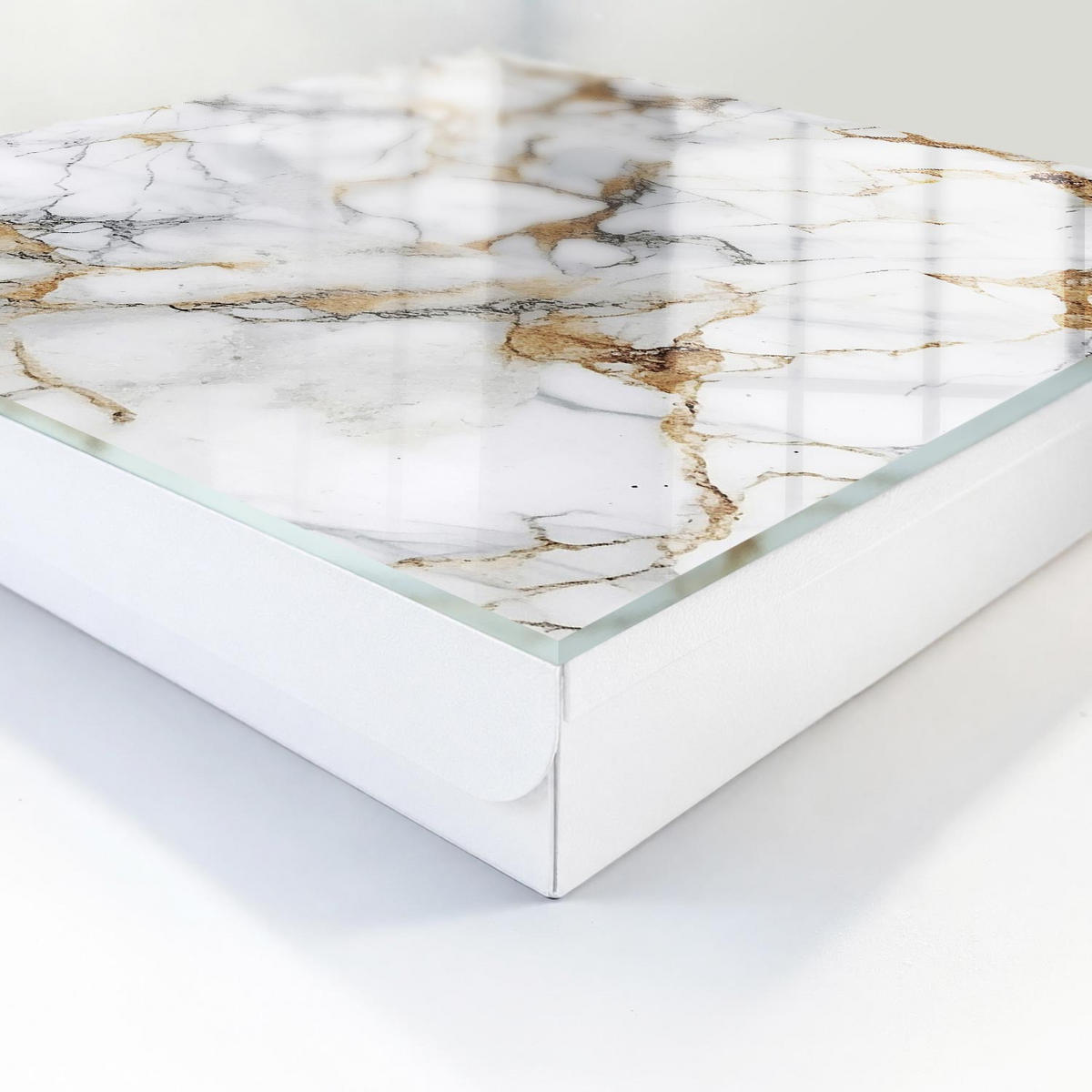 SCHLÜSSELBOX Weiß 30x30 cm – Türöffnung nach rechts - Marmor-Eleganz - Weiß, Metall (30/30/5cm) - TULUP