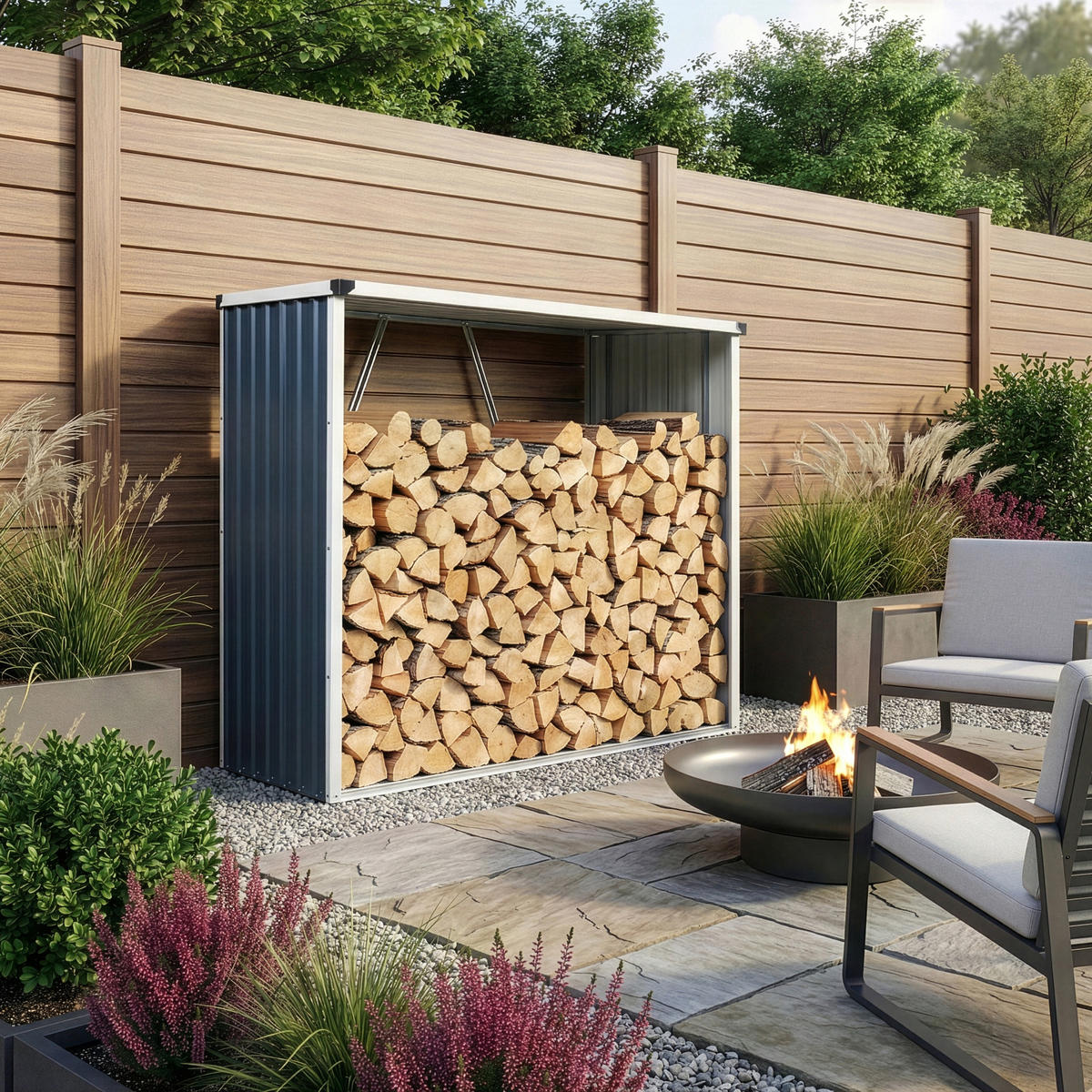 BRENNHOLZUNTERSTAND Kalmar - Anthrazit, Metall (158/152/80cm) - casa.pro