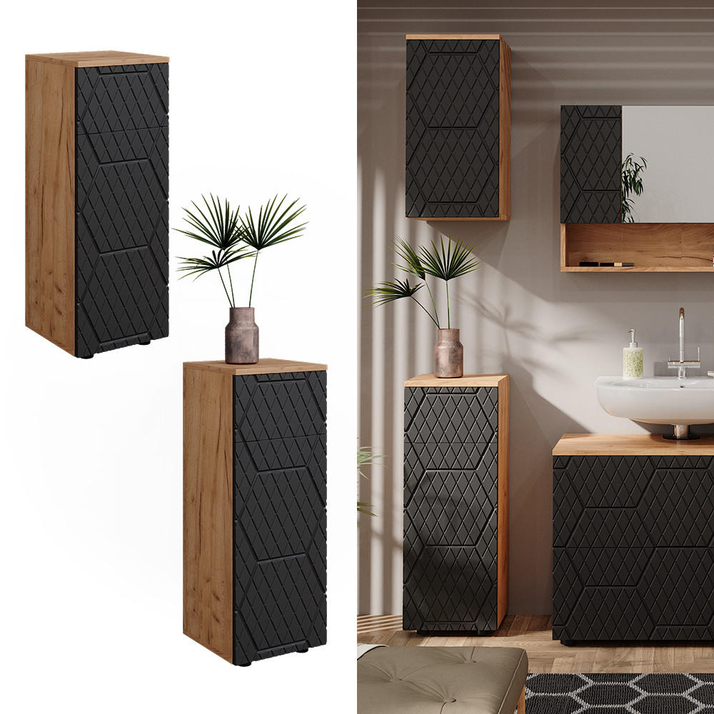 MIDISCHRANK Irma Anthrazit gestreift 30x81 cm mit 1 Schublade 2 Fächer - Anthrazit/Eiche Wotan, Holzwerkstoff (30/81/30cm) - Vicco