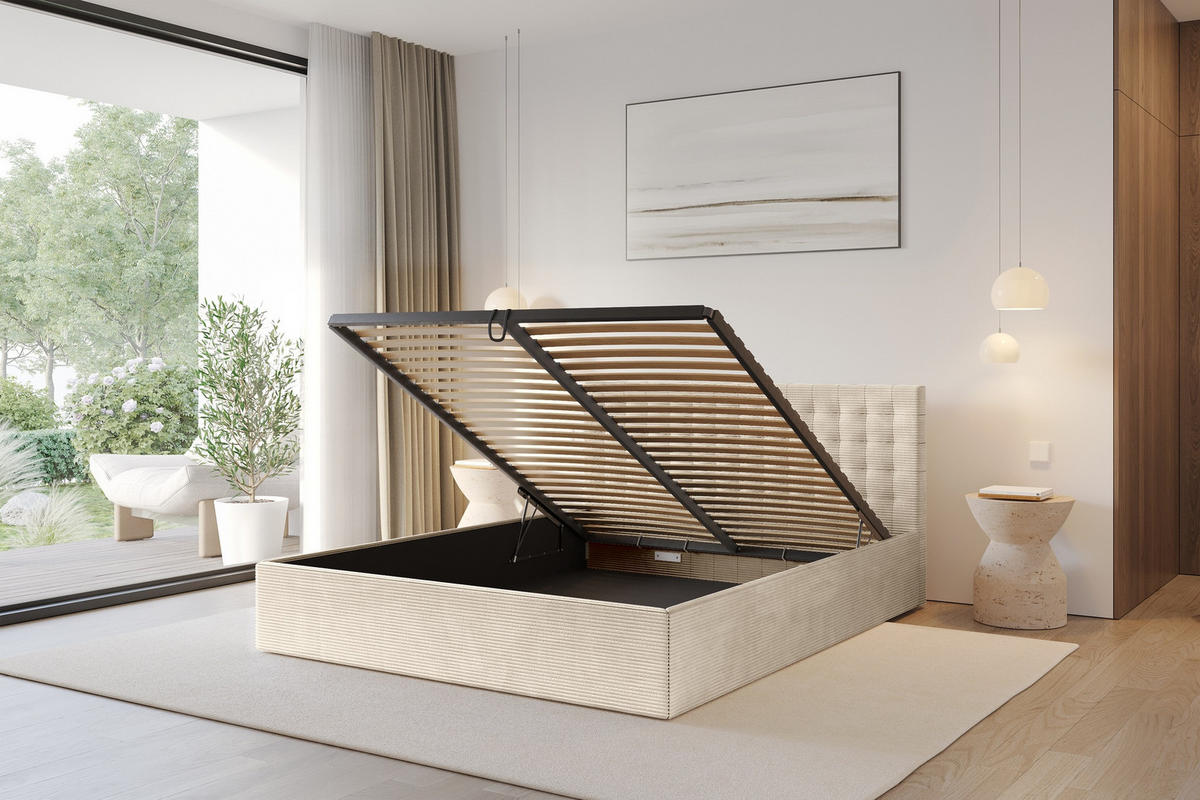 POLSTERBETT mit Bettkasten und Lattenrost, Boxbett ohne Matratze - PARI 180x200 Beige - Kaschmir, Holzwerkstoff/Textil (180/200cm) - ALTDECOR