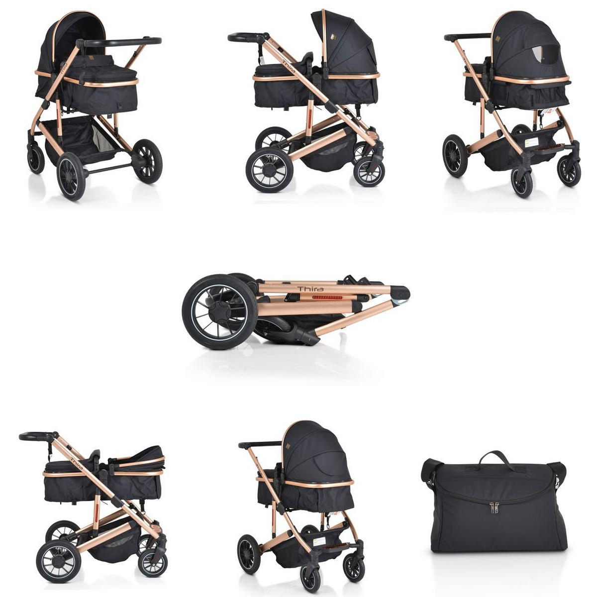 KINDERWAGEN 2 in 1 Thira schwarz Babywanne, umbaubar, Sportsitz, Fußabdeckung - Schwarz, Metall (96/61/107cm) - Moni