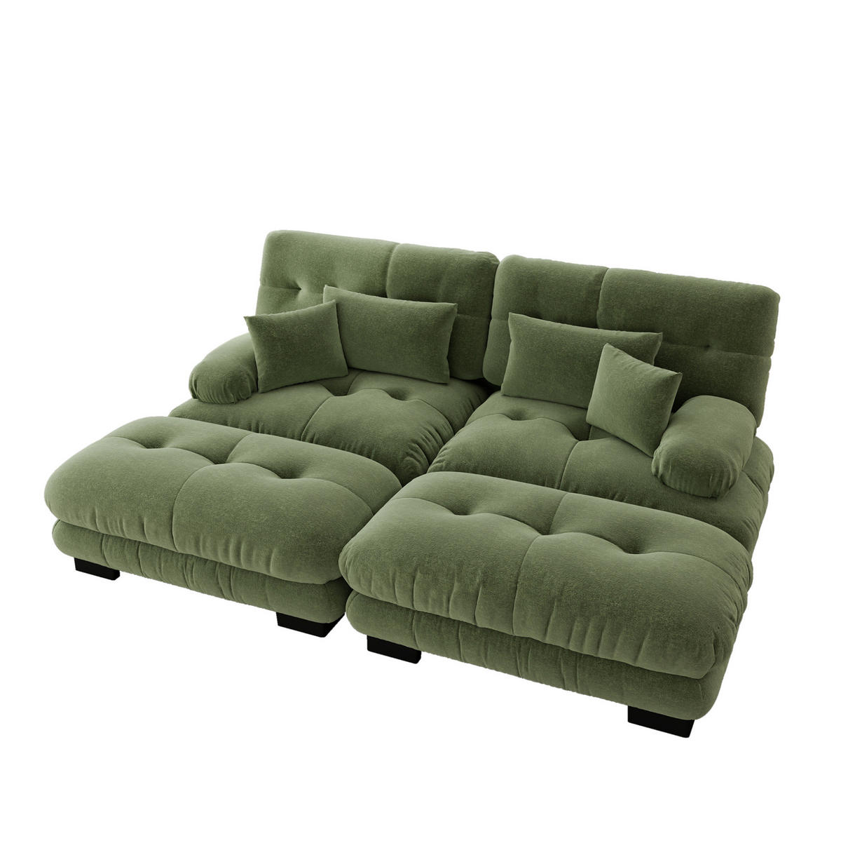 ECKSOFA 220/145/81 cm grün aus Chenille mit modularem Design, 2 Ottomanen und Kissen - Grün, Textil (145/220cm) - OKWISH