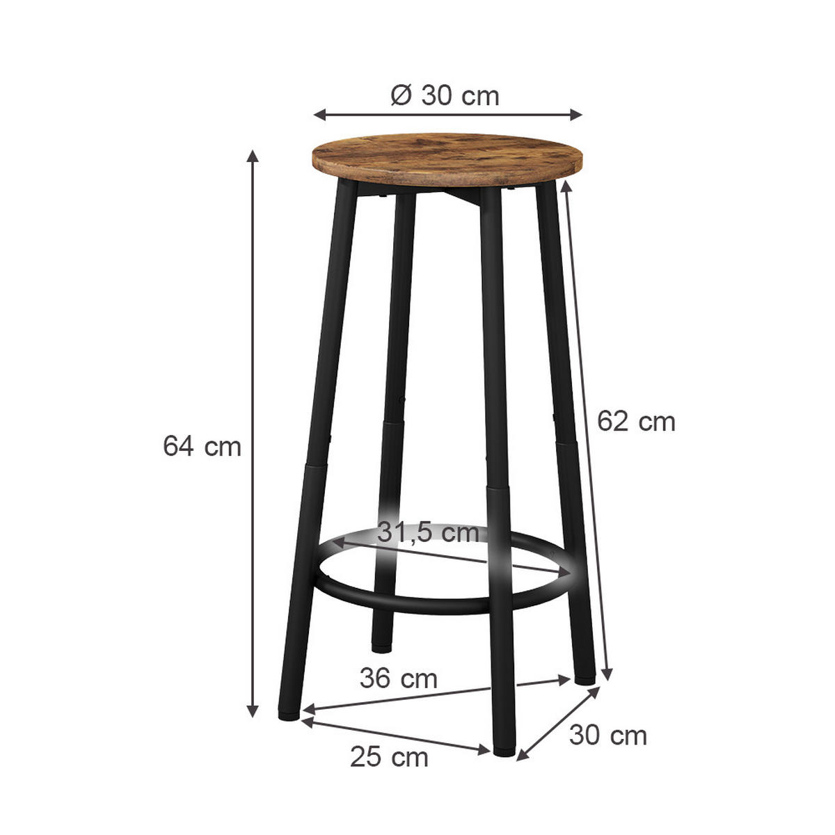 BARHOCKER Edmonton Eiche rustikal 31.5 x 64 cm 2 Teile - Wildeiche, Holzwerkstoff (31.5/64/30cm) - Vicco