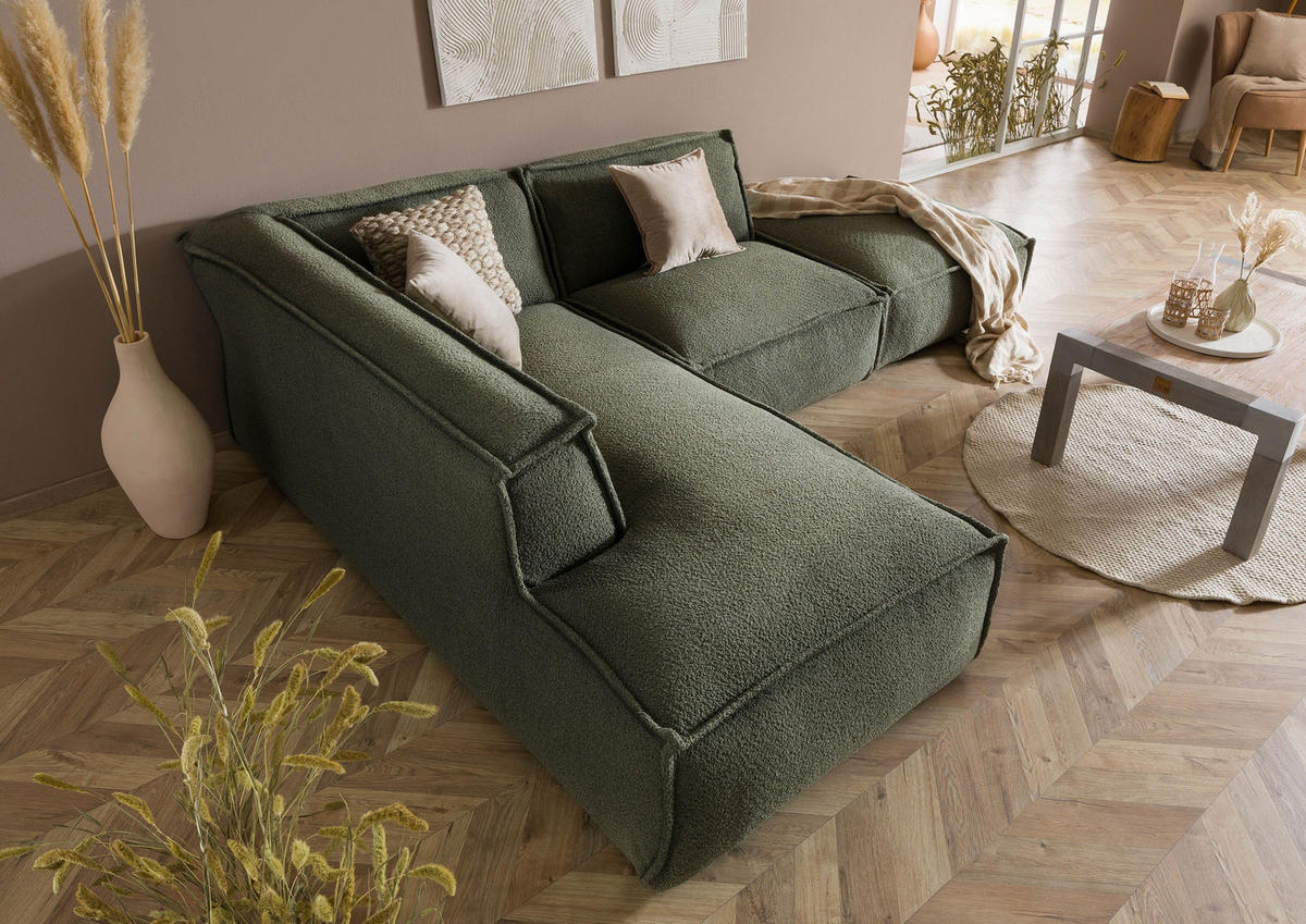 ECKSOFA inkl. Hocker 195x220x79 Polyester grün RAVENNA - Grün, Kunststoff (195/220cm) - Massivmoebel24