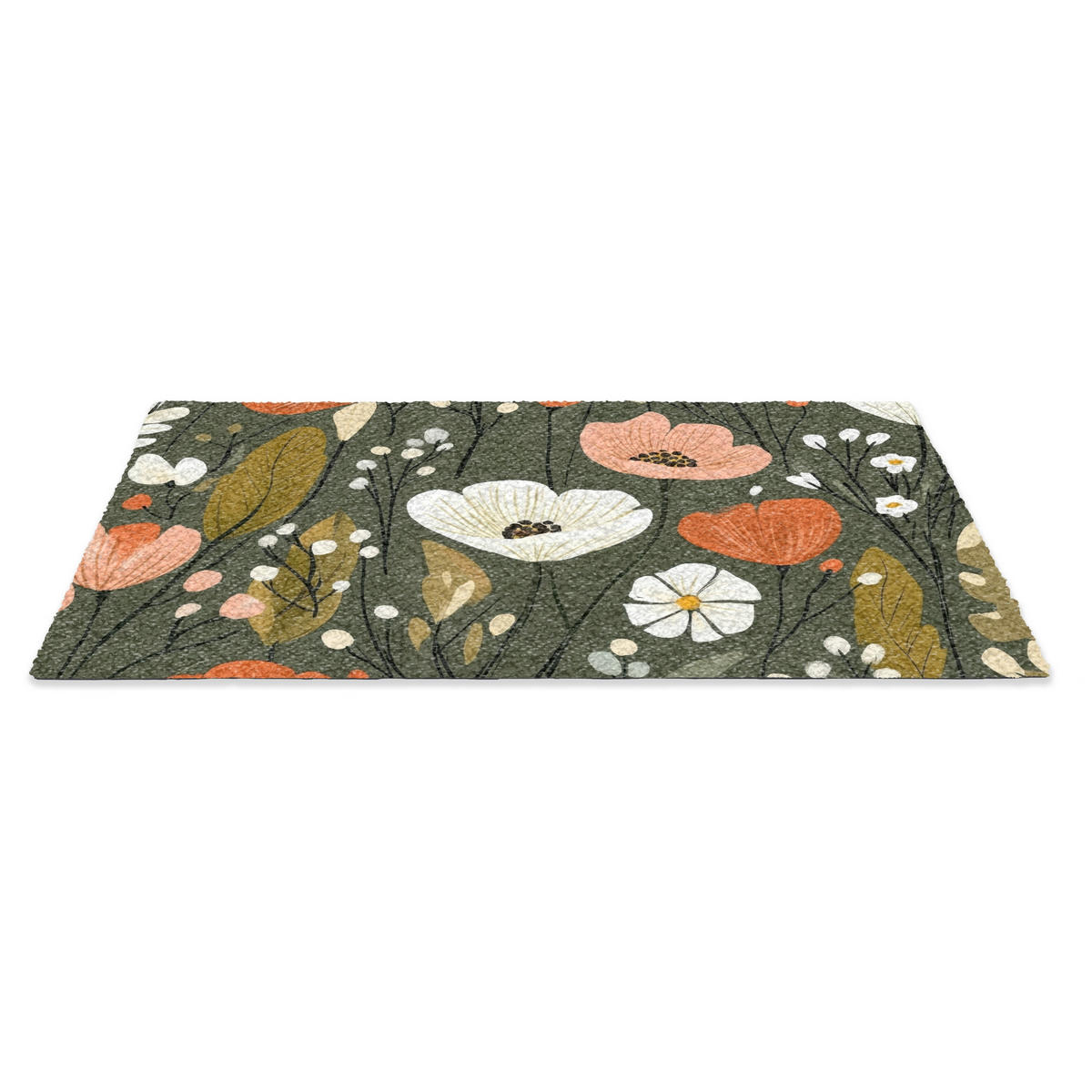 FUSSMATTE Blumen - Illustration - Grün 60x40 cm - Dunkelgrün, Kunststoff (60/0.4cm) - MuchoWow