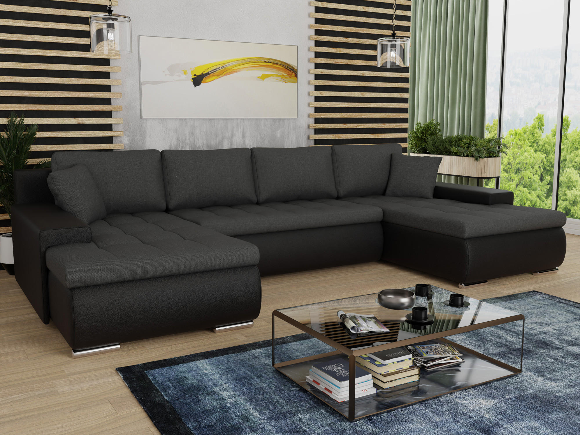 WOHNLANDSCHAFT Faris U - Schwarz, Holz/Textil (350/85/185cm) - Sofnet
