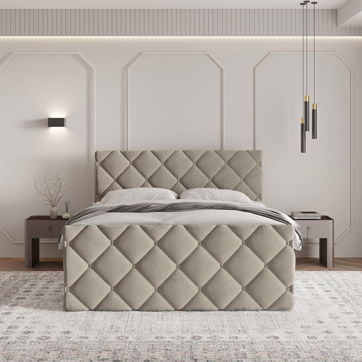 BOXBETT ROVARI 180x200 cm mit Matratze und Topper - Beige - Beige, Holz (180/200cm) - MASSENO