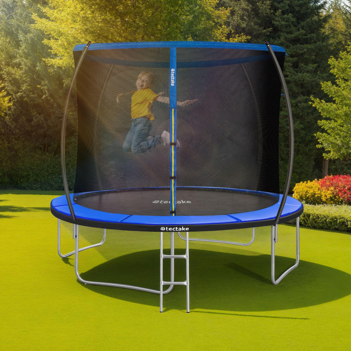 TRAMPOLIN Jumpy,inklusive Einstiegsleiter,schwarz/blau - Blau/Schwarz, Metall (322/265/322cm) - tectake
