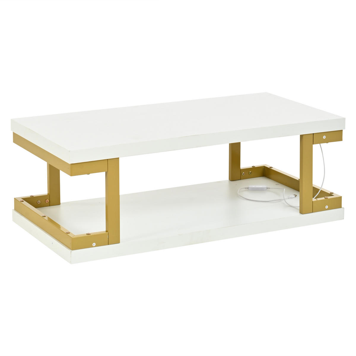 COUCHTISCH mit LED-Beleuchtung und Stauraum Weiß/Gold 100/50/37.5 cm - Goldfarben/Weiß, Holzwerkstoff/Metall (100/50/37.5cm) - EVRYAE