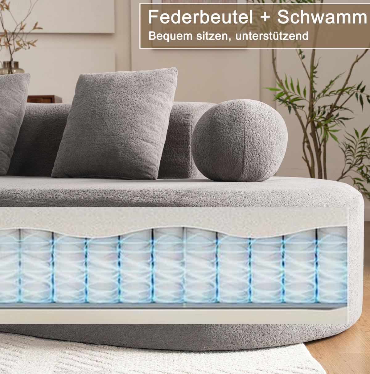 ECKSOFA 327/215/80 cm aus Chenille mit L-Form und montagefreiem Aufbau Grau - Grau, Textil (215/327cm) - Modenvie