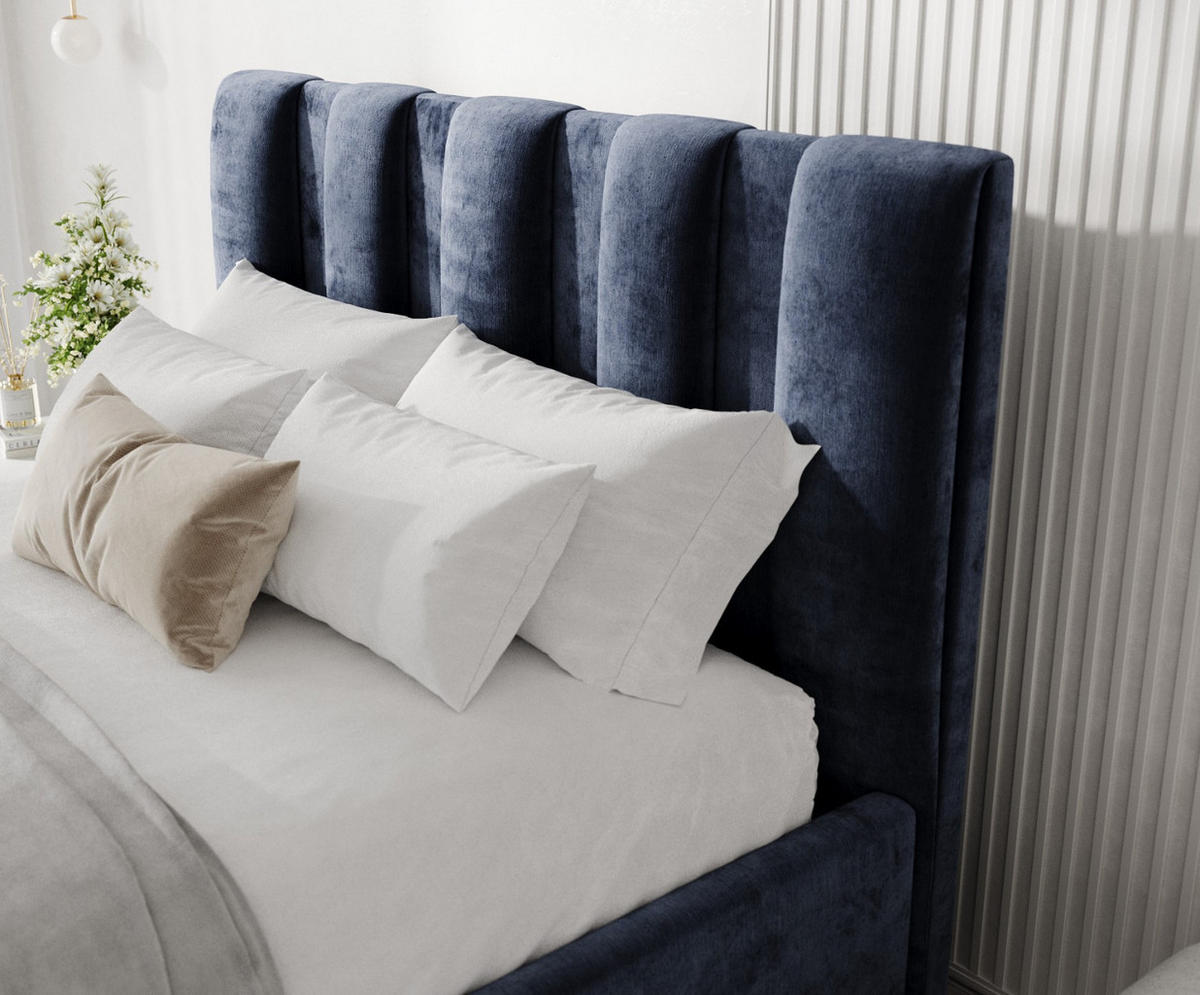 POLSTERBETT Loom 160/200 cm Marineblau im Lotta Stoff - Naturfarben/Dunkelblau, Holz/Holzwerkstoff (160/200cm) - AltaBeds