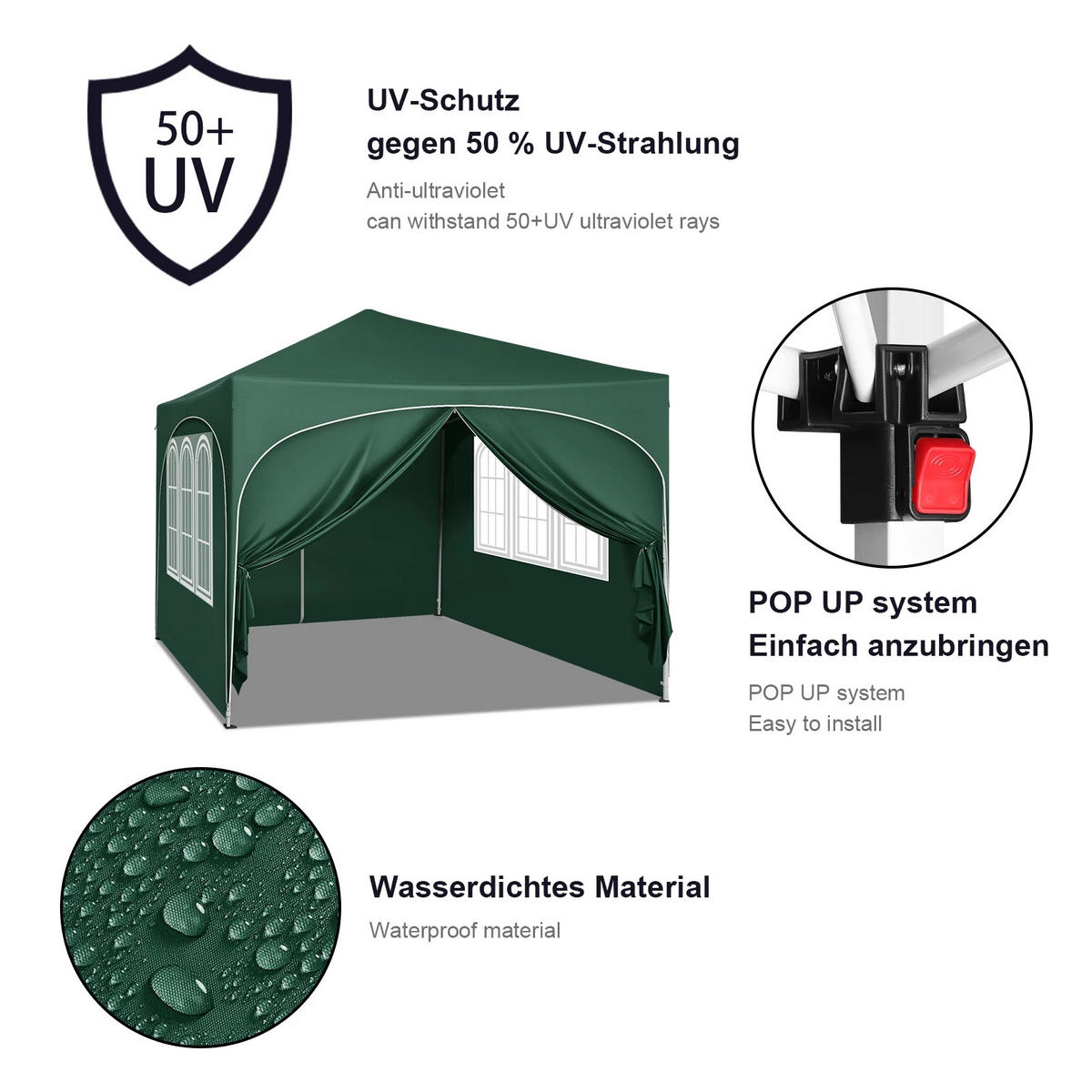 PAVILLON 3x3 m Grün mit 4 Seitenwänden - Grün, Textil/Metall (300/300cm) - Kaket