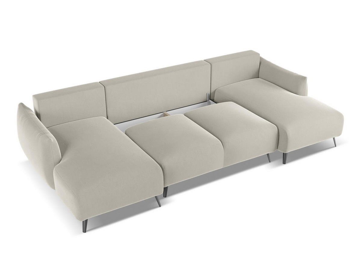 WOHNLANDSCHAFT Samt Stoff Creme - Perlmutt/Creme, Textil/Metall (317/86/162cm) - Makamii