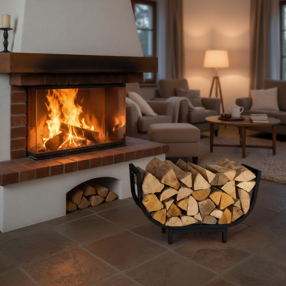 KAMINHOLZREGAL - Schwarz, Metall (65/35/21cm) - Relaxdays