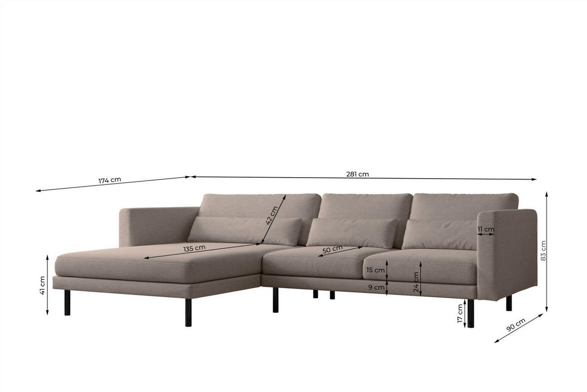 ECKSOFA Agada In Verita - Schwarz, Holzwerkstoff/Textil (281/174cm) - Fun Möbel