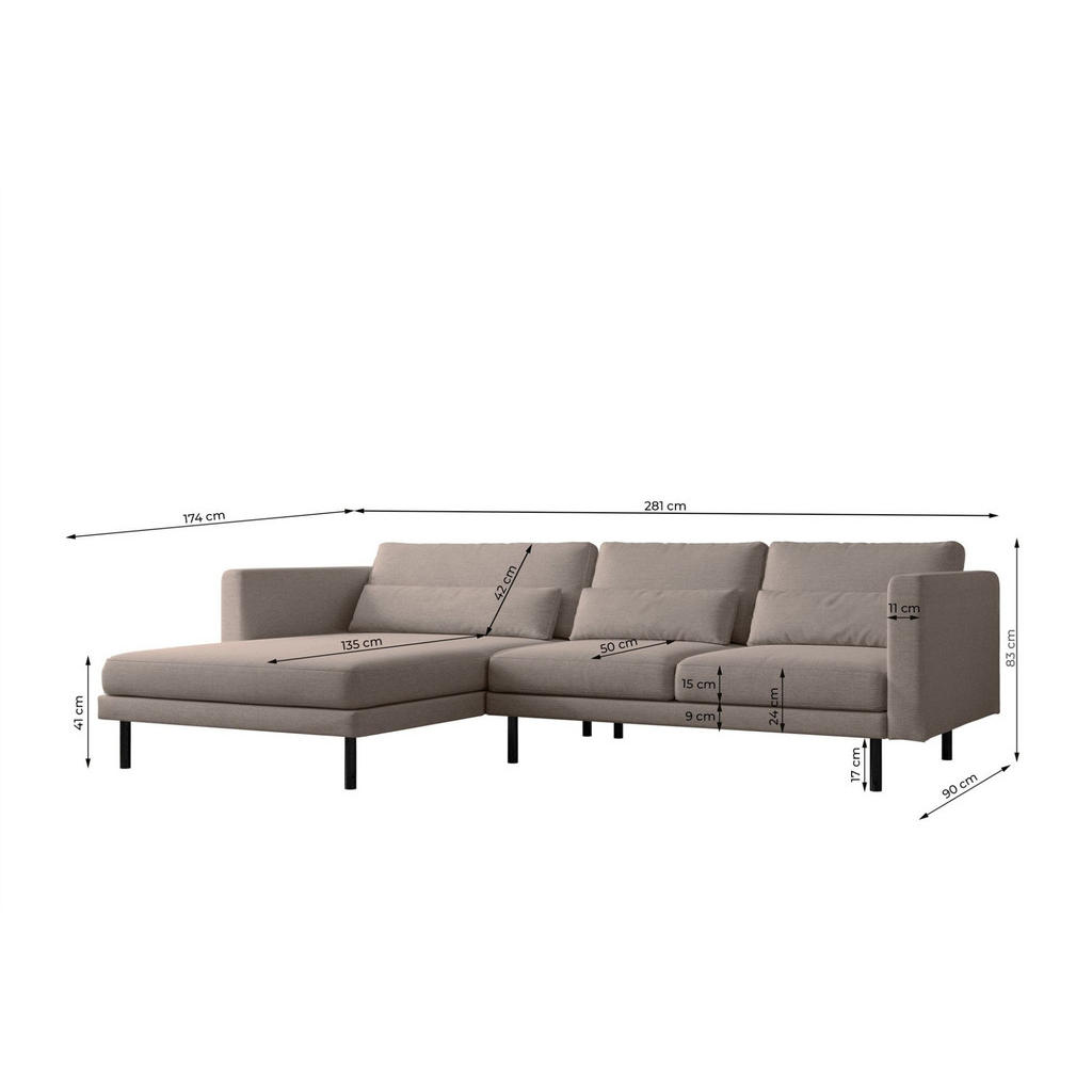 Thumbnail - Fun Möbel Ecksofa, Grau, Textil, Ottomane links, 281x174 cm, Wohnzimmer, Sofas & Couches, Wohnlandschaften, Ecksofas