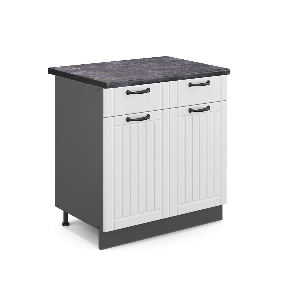 KÜCHENUNTERSCHRANK Fame-Line Weiß Landhaus 80 cm, AP Anthrazit - Anthrazit/Creme, Holzwerkstoff (80/82/60cm) - Vicco
