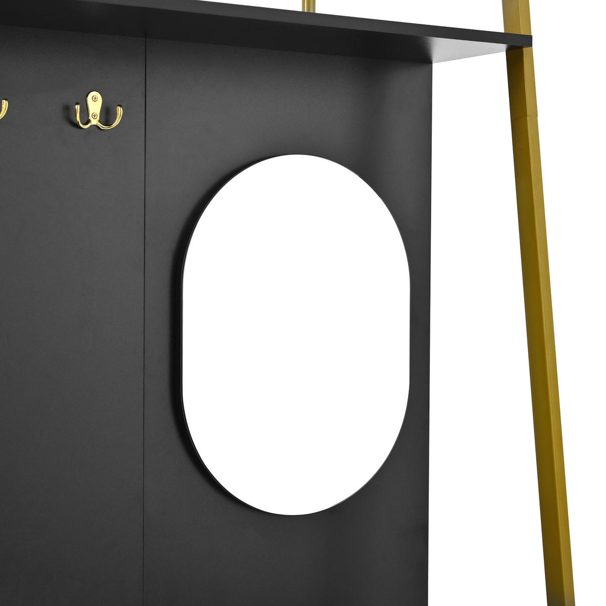 GARDEROBE-SET in Schwarz und Gold Flurgarderobe mit Spiegel und Schuhbank für Flur, B78/T38.5/H180.5 cm - Goldfarben/Schwarz, Glas/Holzwerkstoff (78/180.5/38.5cm) - STILVORA