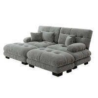 SOFA in Grau aus Chenille mit Ottomans und Lendenkissen - Grau, Textil (145/81/220cm) - Flora Grace