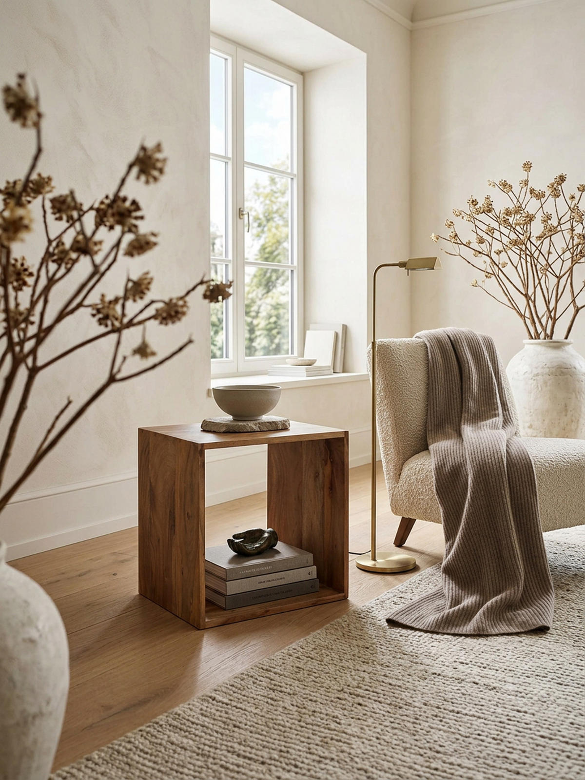 BEISTELLTISCH Massivholz Regalform Cube NAKO, Beige 43x33x43 cm - Beige, Holz (33/43/43cm) - KADIMA DESIGN
