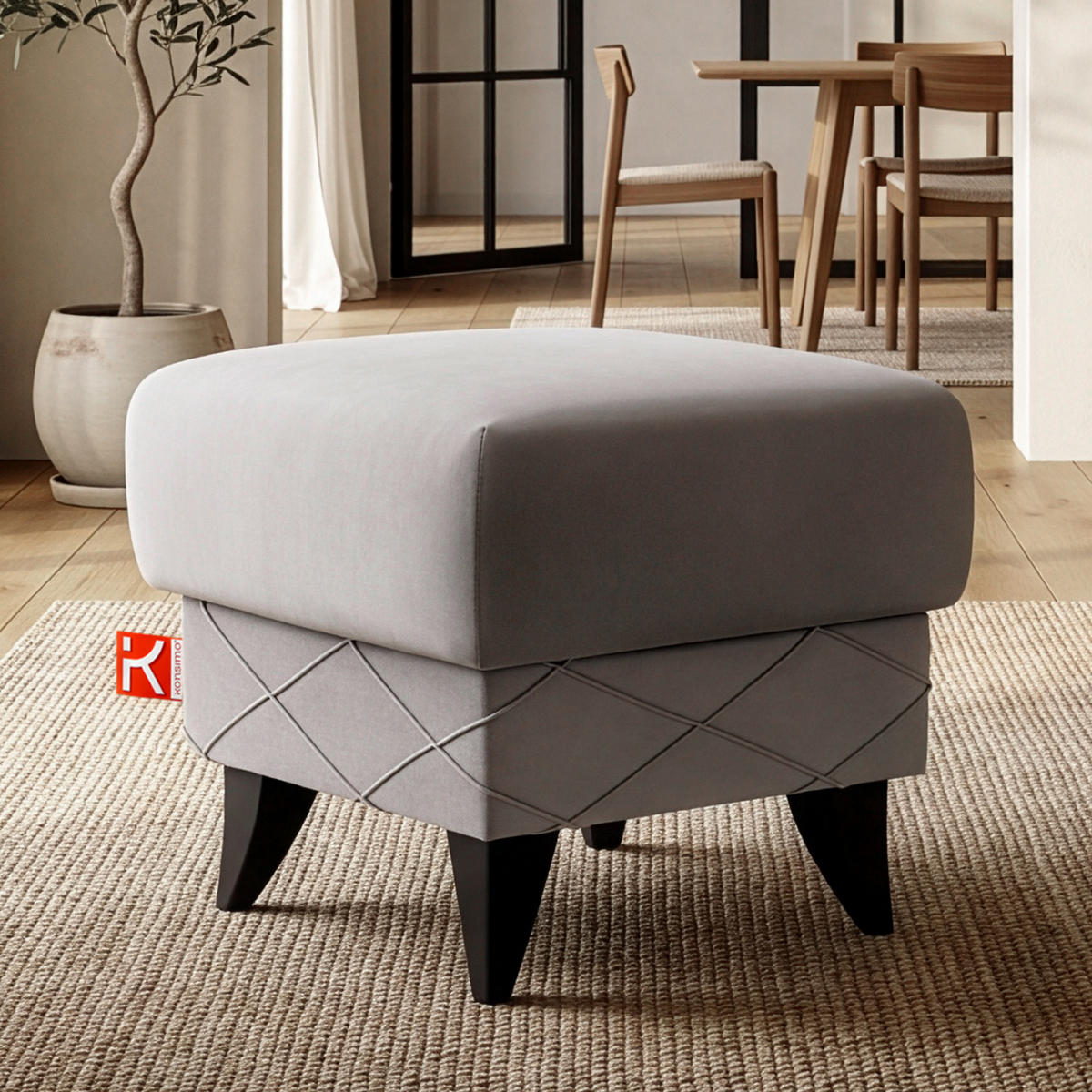 HOCKER GUSTAVO III Fußstütze, Velours, Hellgrau - Hellgrau, Holz/Holzwerkstoff (53/49/53cm) - KONSIMO®