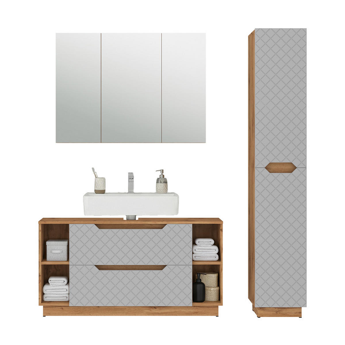 KOUPELNOVÝ NÁBYTEK Lotta Dub/šedá se strukturou dlaždic - šedá/barva dubu, kompozitní dřevo (119.2/62.5/35cm) - Vicco