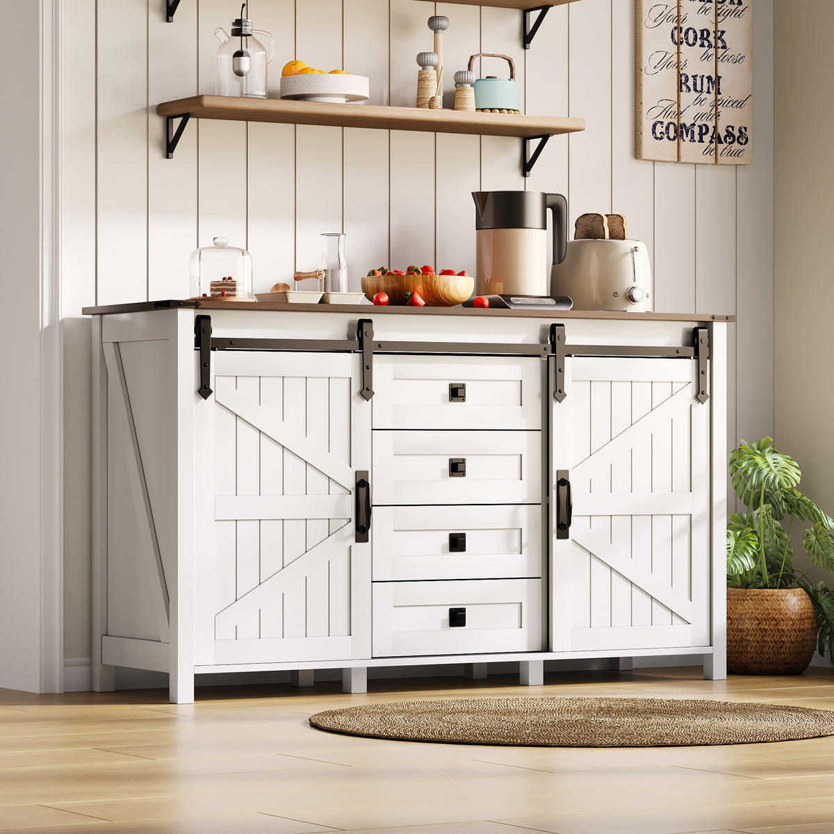SIDEBOARD mit 4 Schubladen, 137 x 40 x 81,5 cm, Weiß, MDF - Weiß, Holzwerkstoff (137/81.5/40cm) - SONNENH