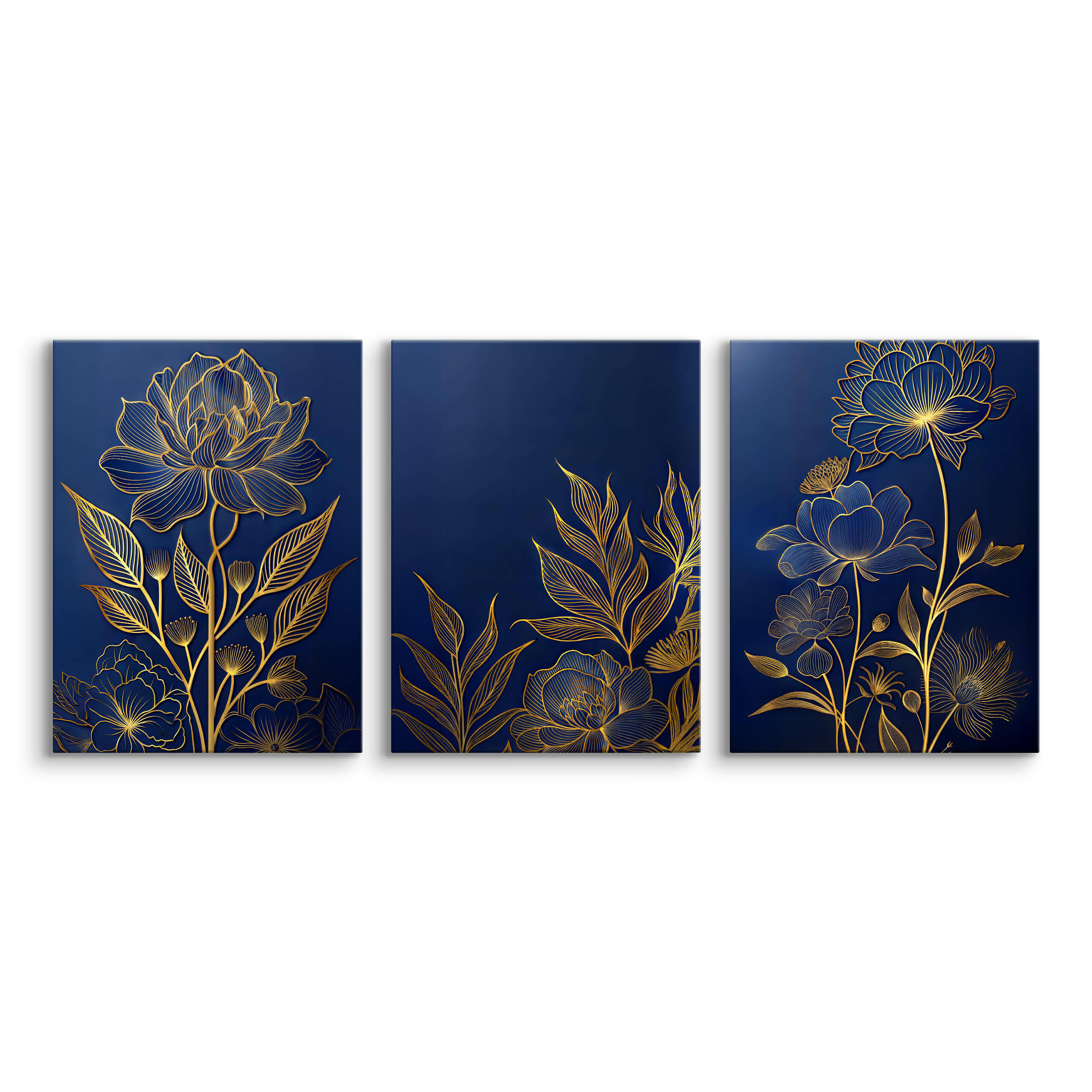 LEINWANDBILDER 3-es Set Blumen Glamour - Blau/Beige, Textil (90/40cm) - Muralo