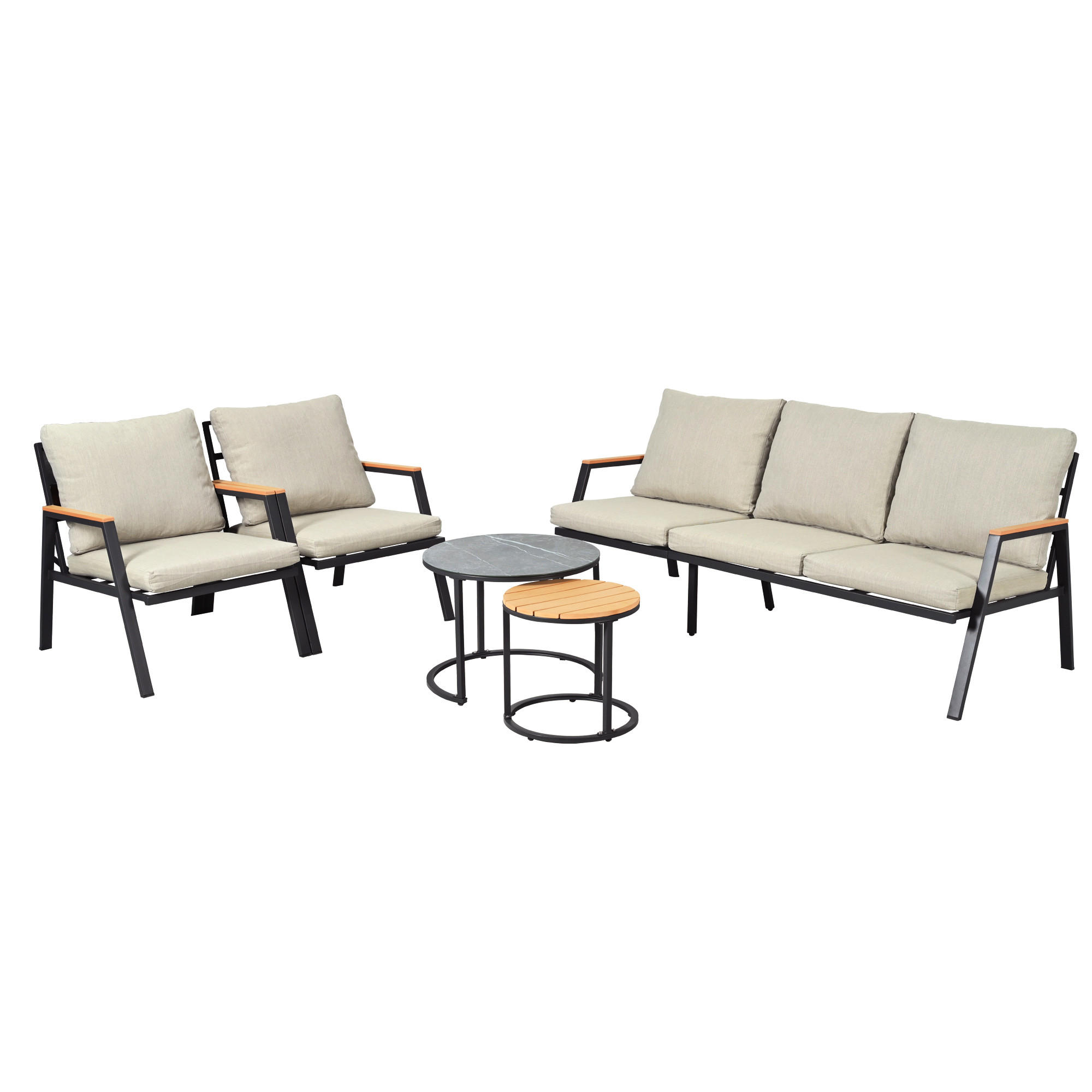 GARTENSET 66x76x75cm grau aus Stahl, verzinkt, mit Tischen - Grau, Textil - Modfu