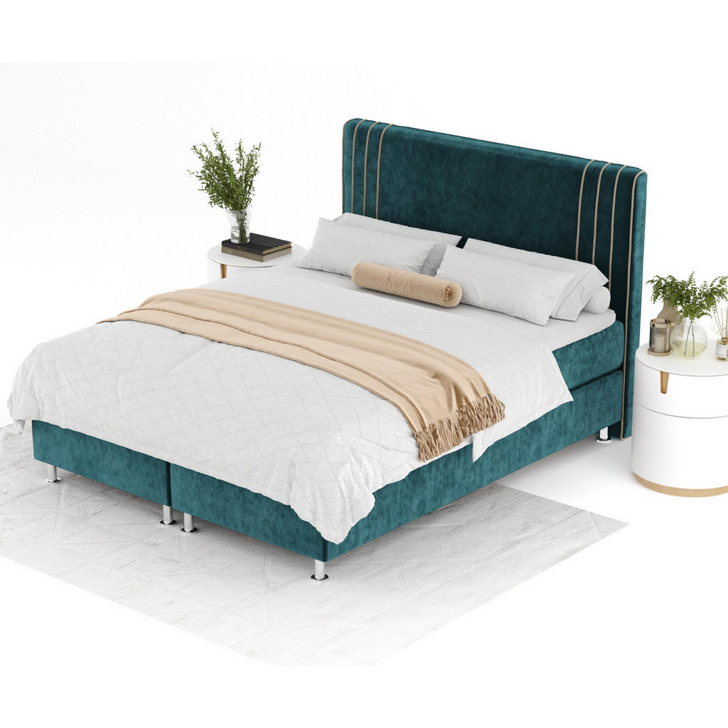 Thumbnail - Maison de Reve Boxspringbett, Türkis, Beige, Textil, Buche, Kiefer, H3, Höhe ca. 21 cm, 140x200 cm, Oeko-Tex® Standard 1...