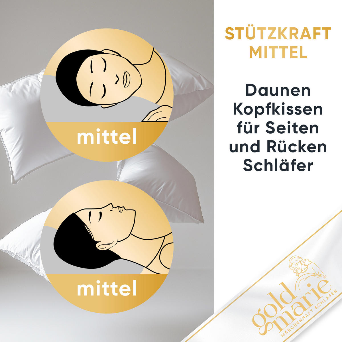 DAUNENKOPFKISSEN GOLDIE Gänsedaunen medium - Weiß, Naturmaterialien/Textil (40/80cm) - Goldmarie 