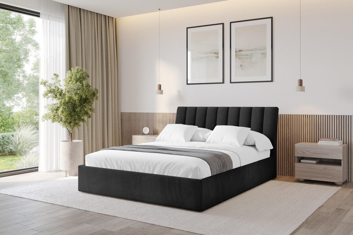 POLSTERBETT mit Bettkasten und Lattenrost, Boxbett ohne Matratze - ILAN 180x200 Schwarz - Schwarz, Holzwerkstoff/Textil (180/200cm) - ALTDECOR