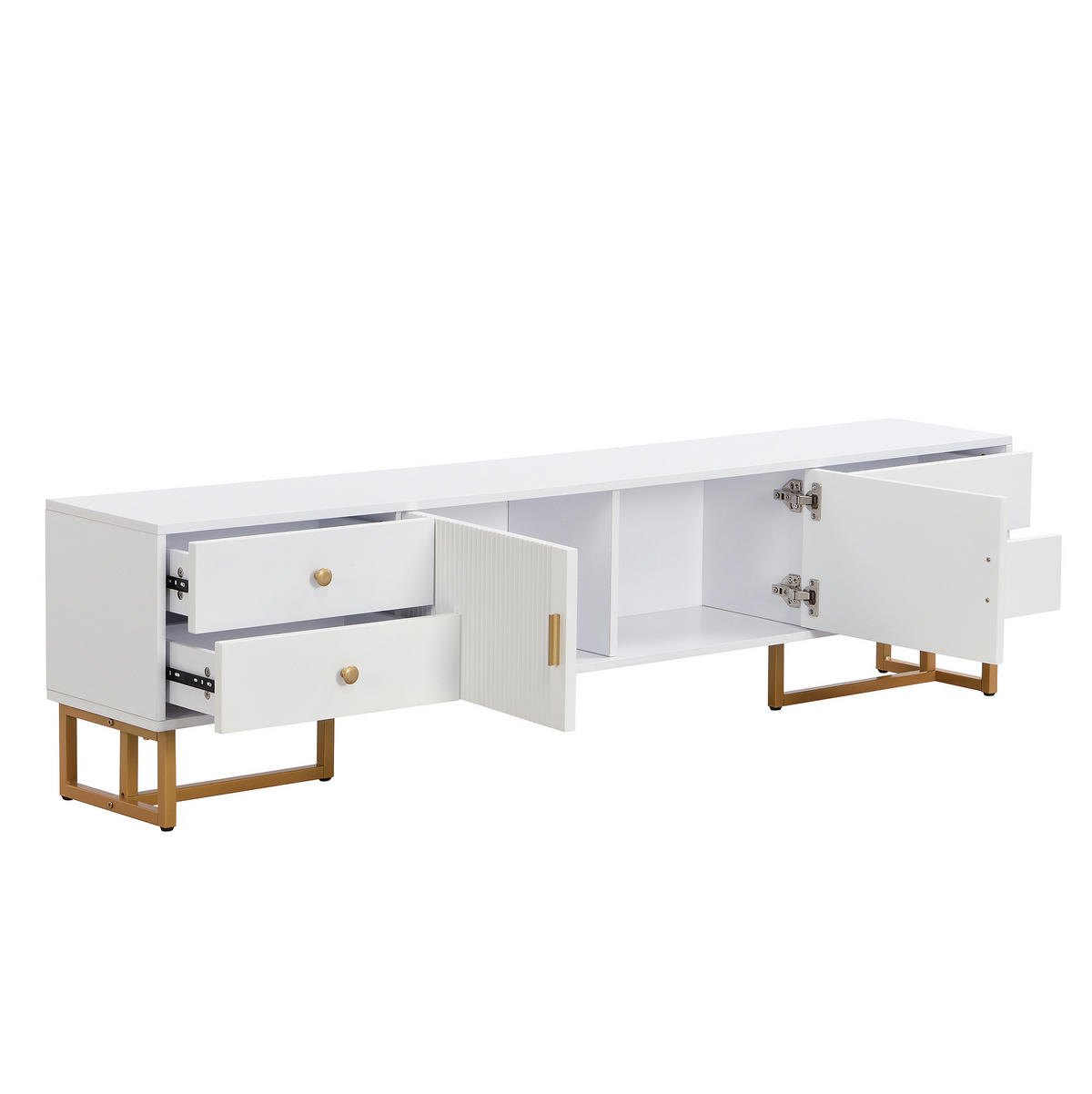 TV-SCHRANK 175/30/46 cm weiß MDF mit 4 Schubladen und goldenen Griffen - Weiß, Holzwerkstoff (175/46/30cm) - OKWISH