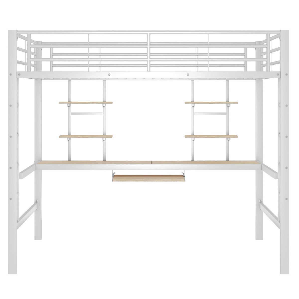 HOCHBETT 140/200 cm weiß aus Metall mit Schreibtisch und 2 Regalen - Weiß, Metall (140/200cm) - OKWISH