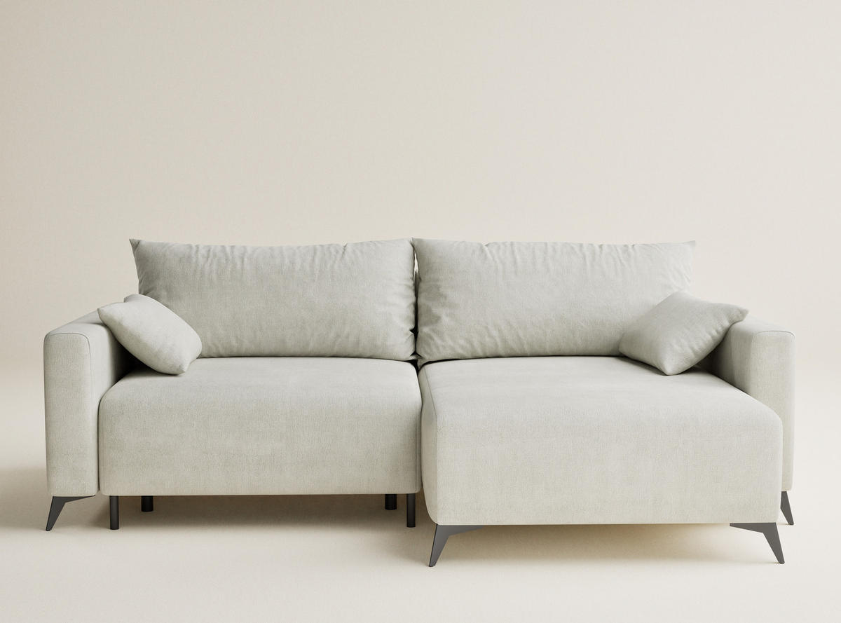 ECKSOFA MIT SCHLAFFUNKTION Leon Creme Webstoff - Creme/Schwarz, Holz/Holzwerkstoff (239/148cm) - Maison de Reve