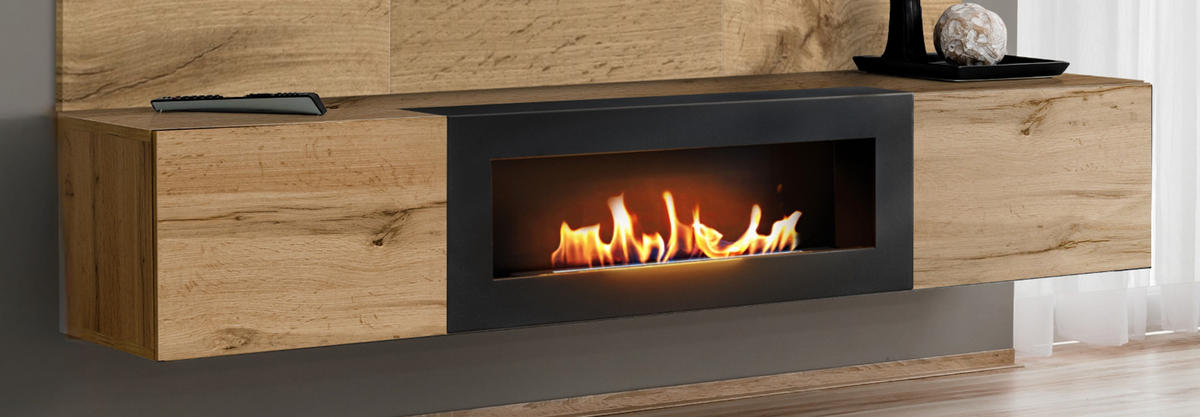 TV-LOWBOARD Eiche Wotan 180 cm, TV Unterschrank hängend mit Ethanol-Kamin - Eiche Wotan, Holzwerkstoff (180/30/40cm) - Inn.Furn