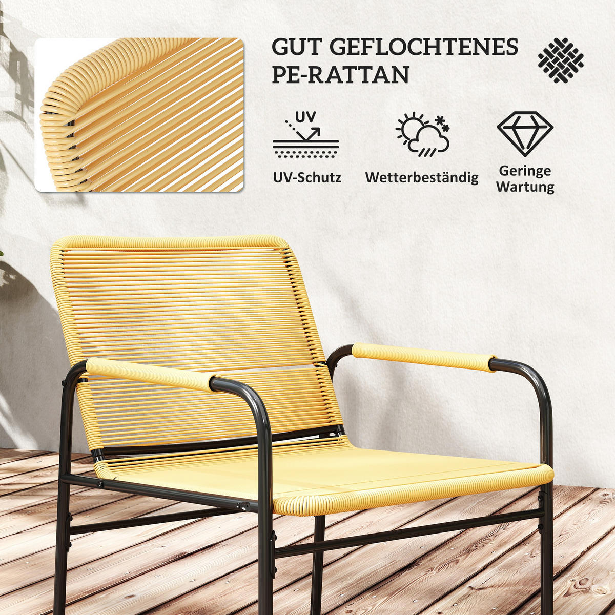 BISTROSET DE-06741 3-teilig mit 2 Sesseln & Couchtisch Gelb - Gelb, Kunststoff/Metall - ComfortXL