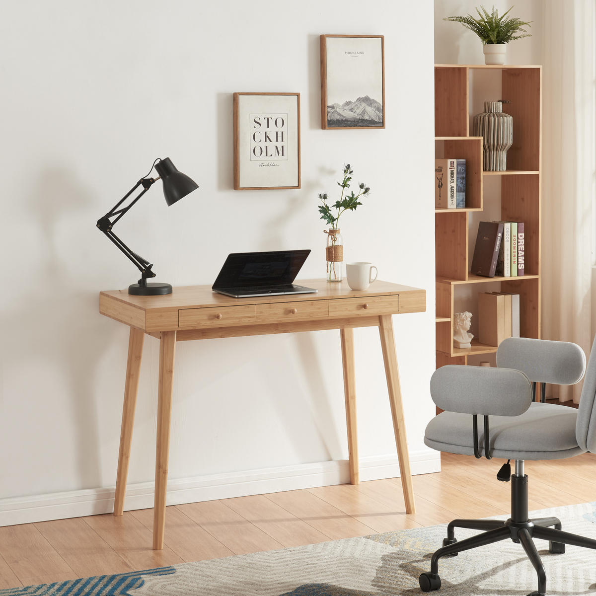 SCHREIBTISCH Hässleholm - Naturfarben, Naturmaterialien/Bambusholz (50/100/75cm) - [en.casa]
