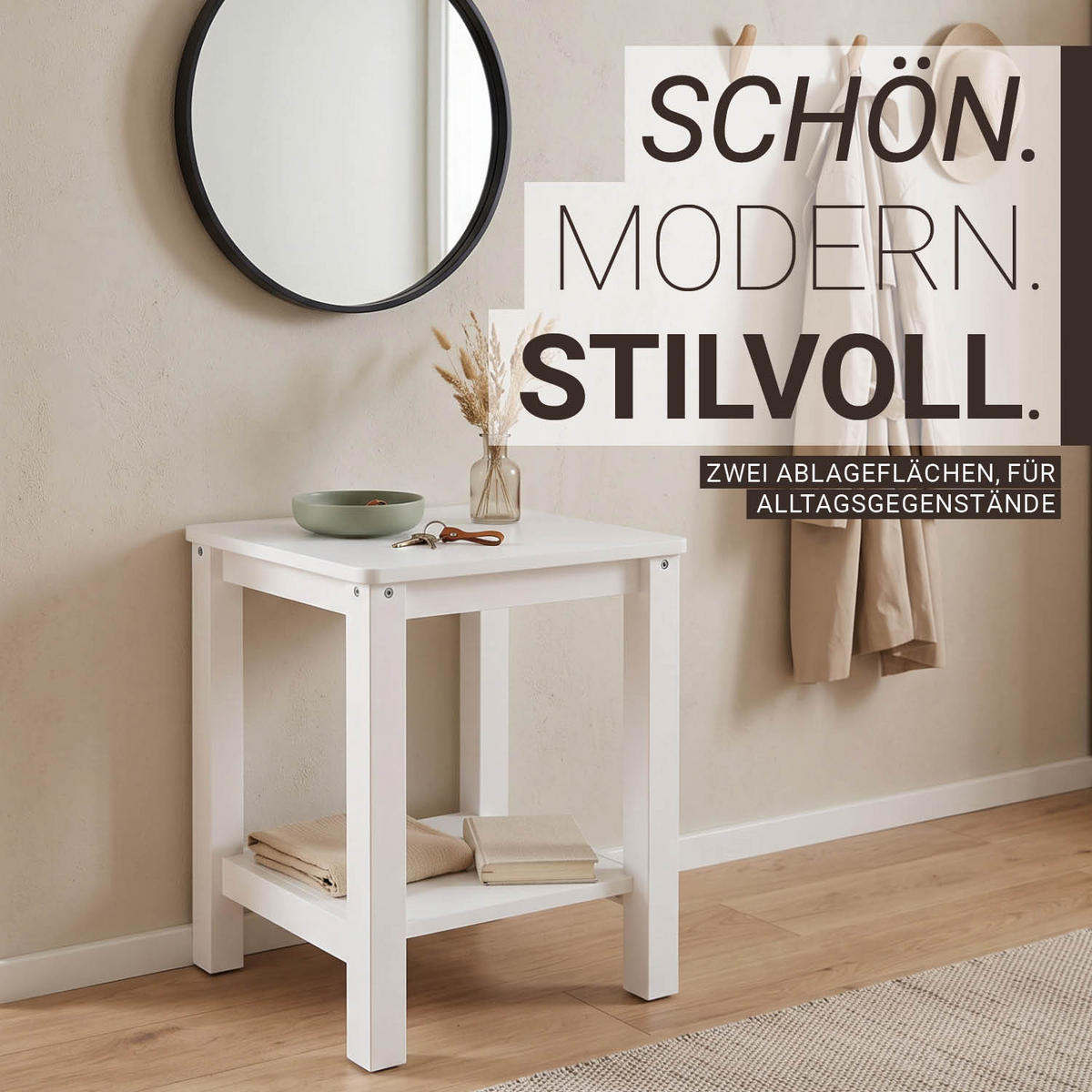 NACHTTISCH Kiefer weiß 47/38/32 cm - Weiß, Holz (38/47/32cm) - Homestyle4u