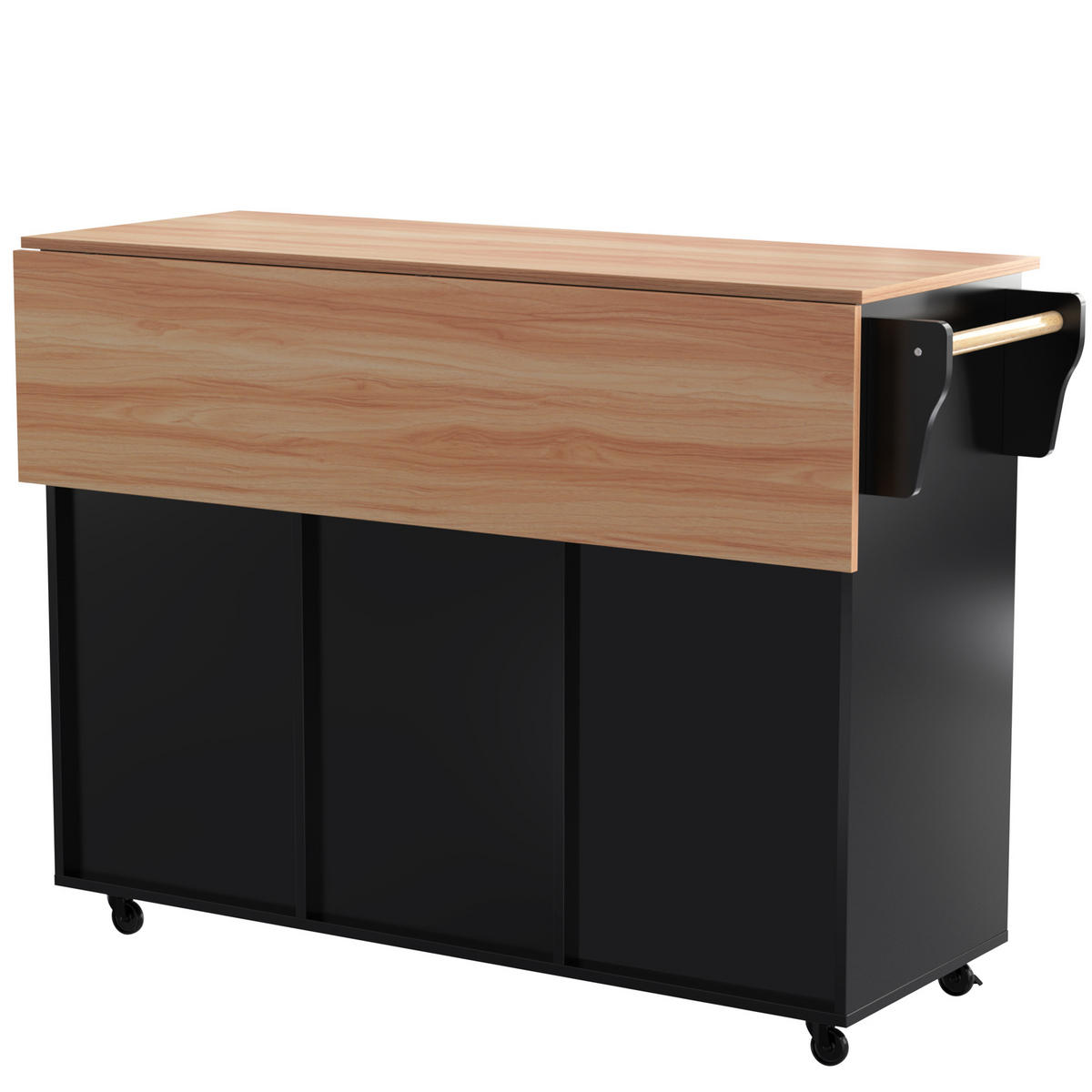 KÜCHENINSEL 129/71/91,5 cm schwarz natur mit klappbarer Arbeitsplatte - Schwarz, Holzwerkstoff (129/91.5/71cm) - OKWISH