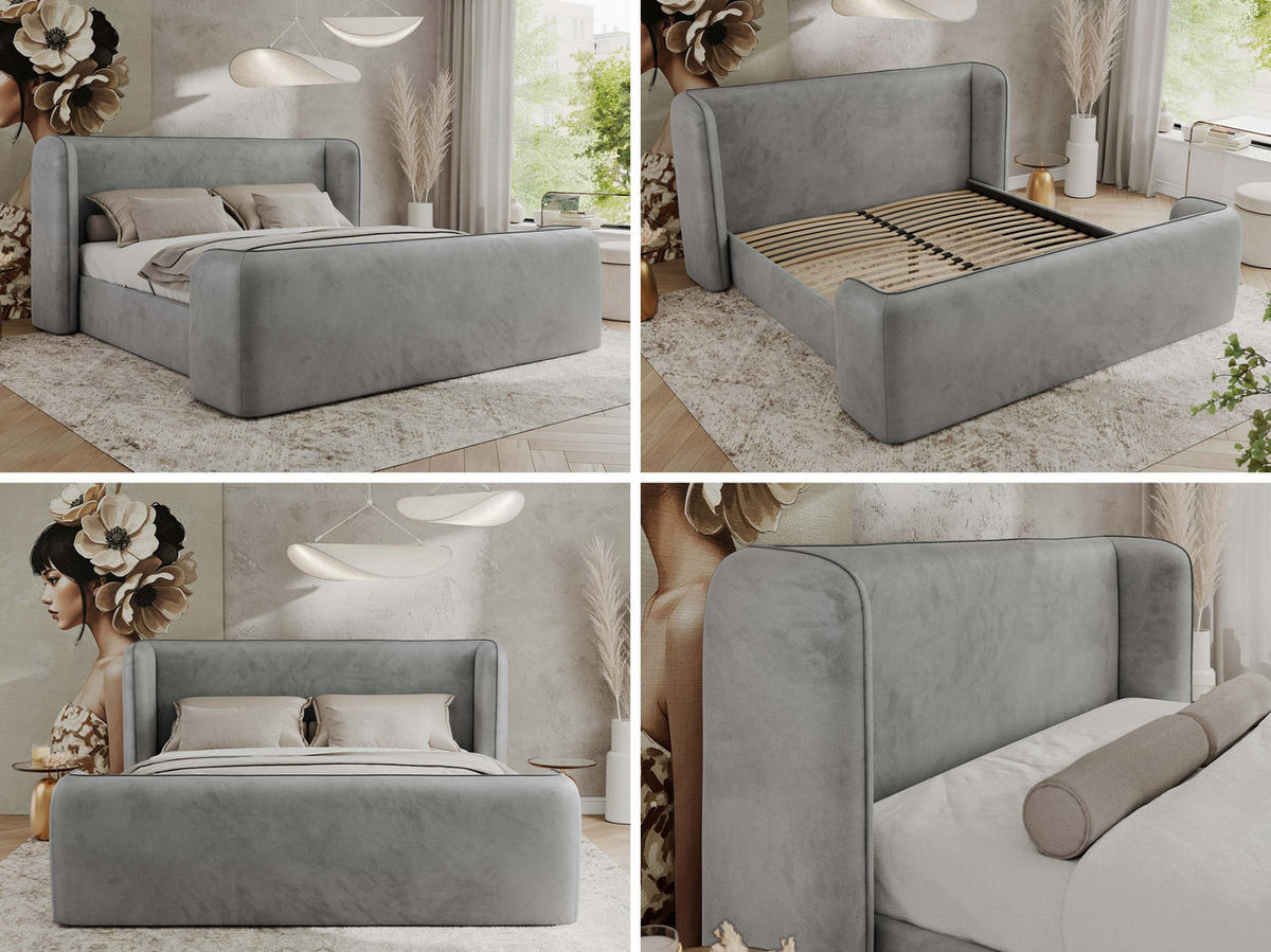 POLSTERBETT EMORA CLASSIC DUO 160/200 - Hellgrau Velvet - Schaum-Matratze - Hellgrau, Textil (160/200cm) - MKS