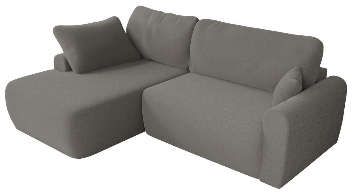 ECKSCHLAFSOFA CUBO L Hellgrau Boucle - links - Hellgrau/Schwarz, Kunststoff/Textil (273/187cm) - MKS