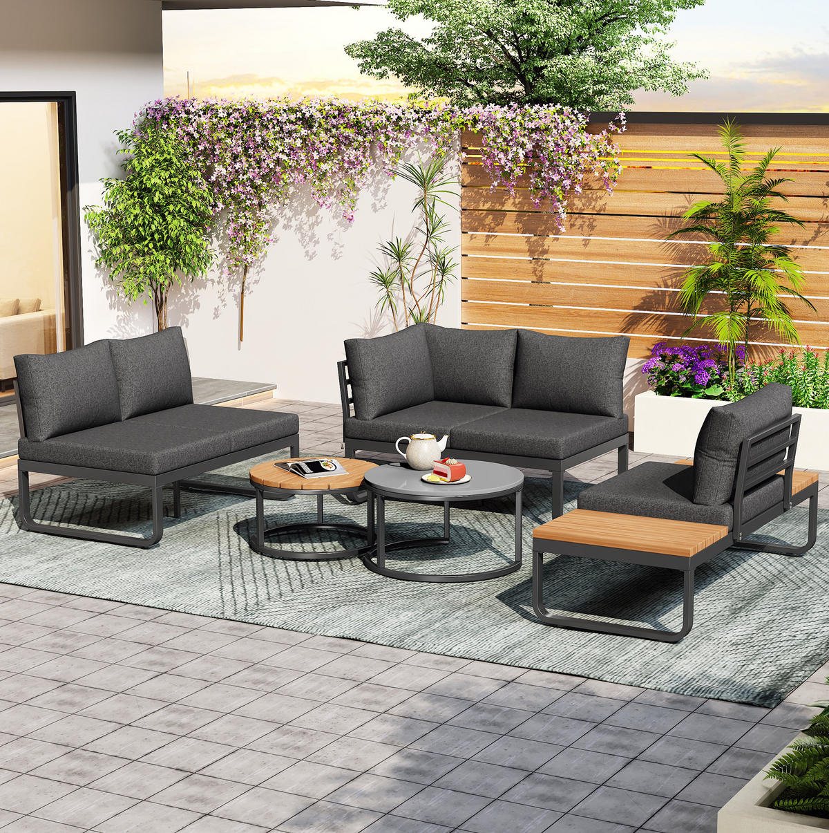 GARTENMÖBEL 123.5x58x66cm grau aus Eisen und mit Tischen - Grau, Metall - Modfu