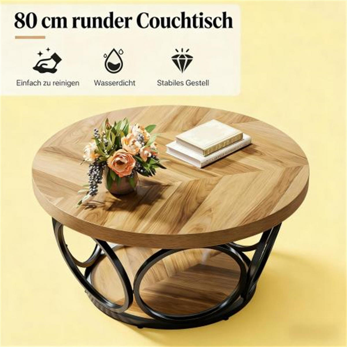 COUCHTISCH rund mit 2 Ebenen, Holz/Metall Braun, 80x80x43 cm - Braun, Holzwerkstoff (80/80/43cm) - Blomus