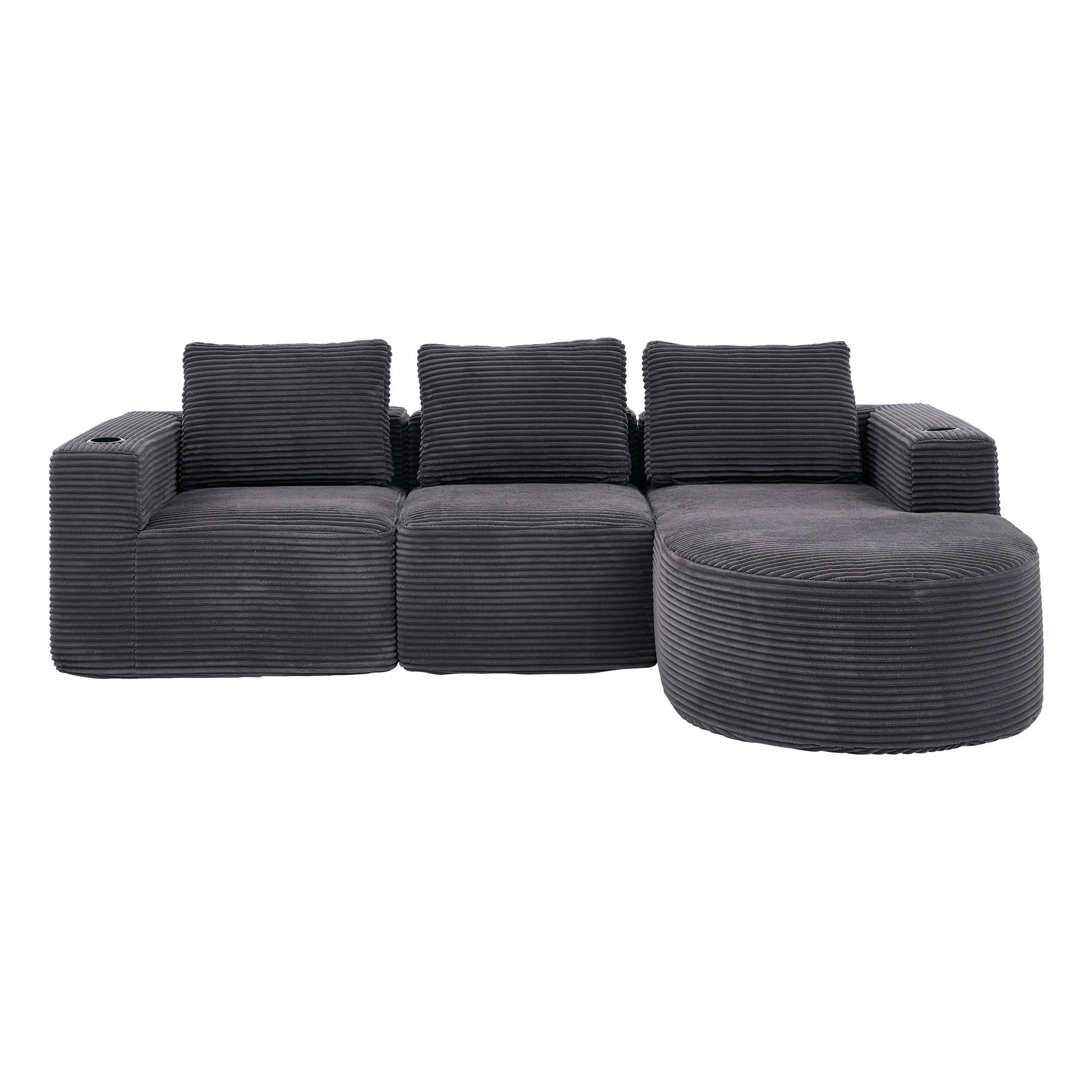 ECKSOFA 258/171/62.5 cm Dunkelgrau mit 3 Kissen und 2 Getränkehalter - Dunkelgrau, Textil (265/176cm) - Oxeza