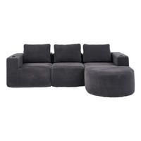 ECKSOFA 258/171/62.5 cm Dunkelgrau mit 3 Kissen und 2 Getränkehalter - Dunkelgrau, Textil (265/176cm) - Oxeza